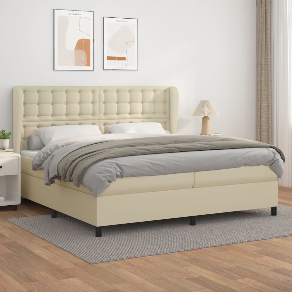Boxspring met matras kunstleer crèmekleurig 200x200 cm – afbeelding 1
