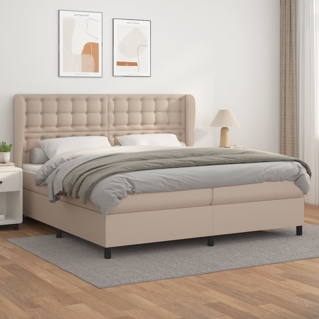 Boxspring met matras kunstleer cappuccinokleurig 200x200 cm – afbeelding 1