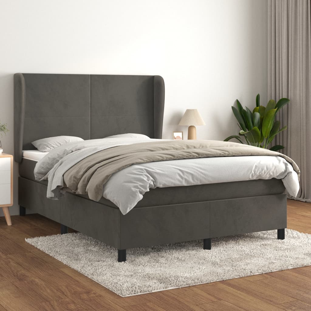 Boxspring met matras fluweel donkergrijs 140x190 cm – afbeelding 1