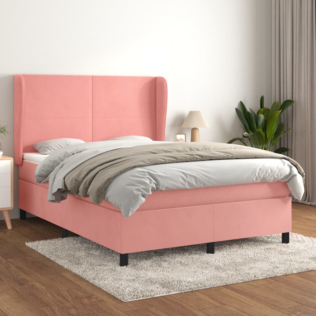 Boxspring met matras fluweel roze 140x190 cm – afbeelding 1