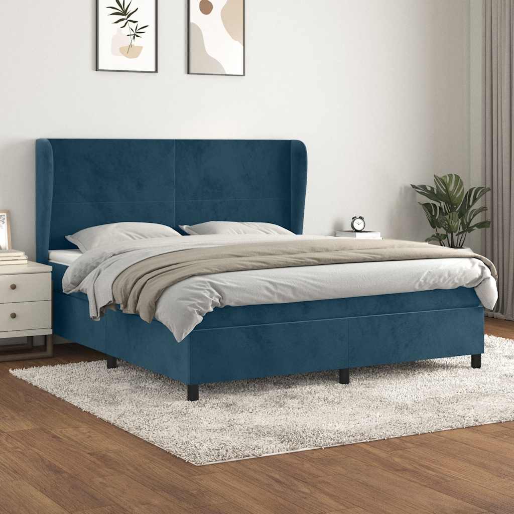 Boxspring met matras fluweel donkerblauw 160x200 cm – afbeelding 1