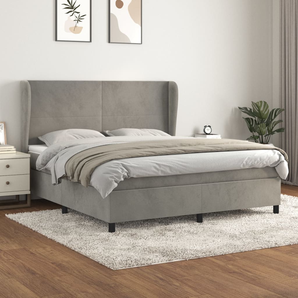 Boxspring met matras fluweel lichtgrijs 180x200 cm – afbeelding 1