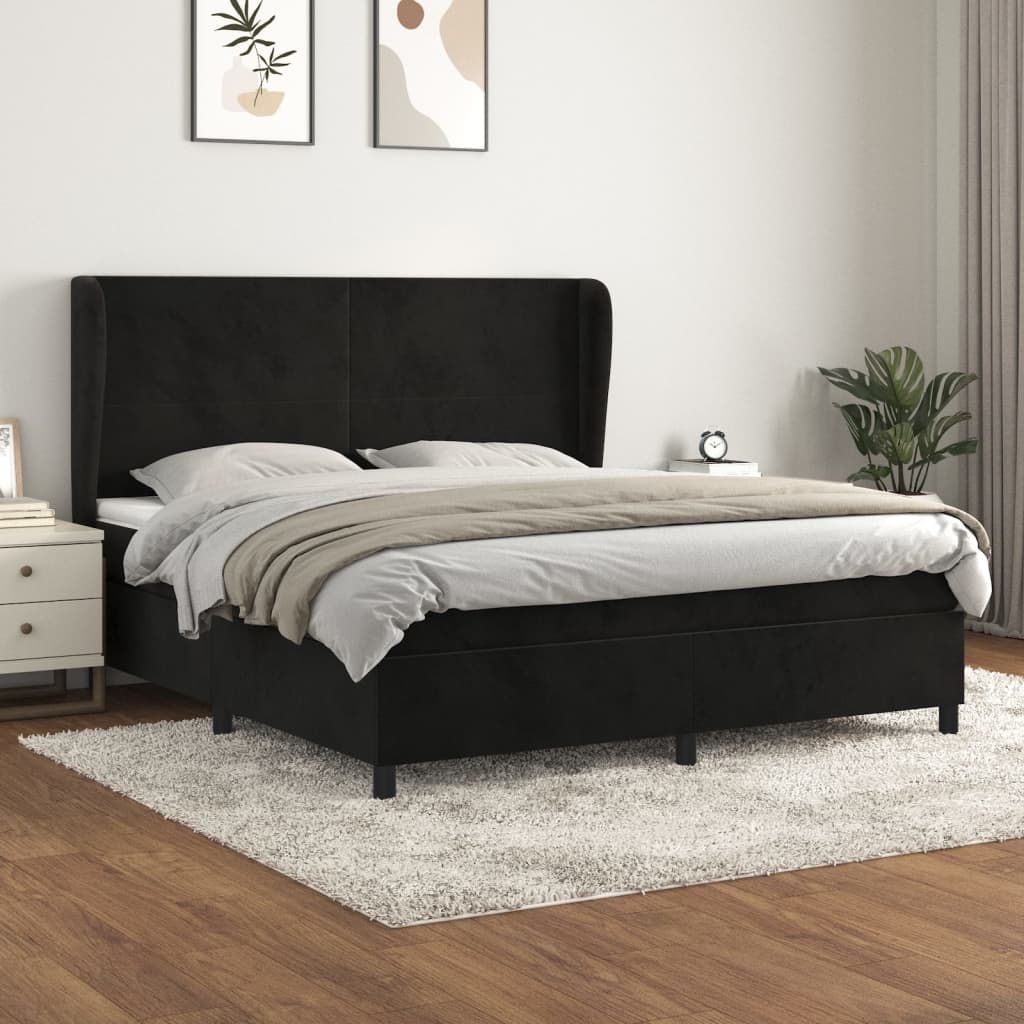 Boxspring met matras fluweel zwart 180x200 cm – afbeelding 1