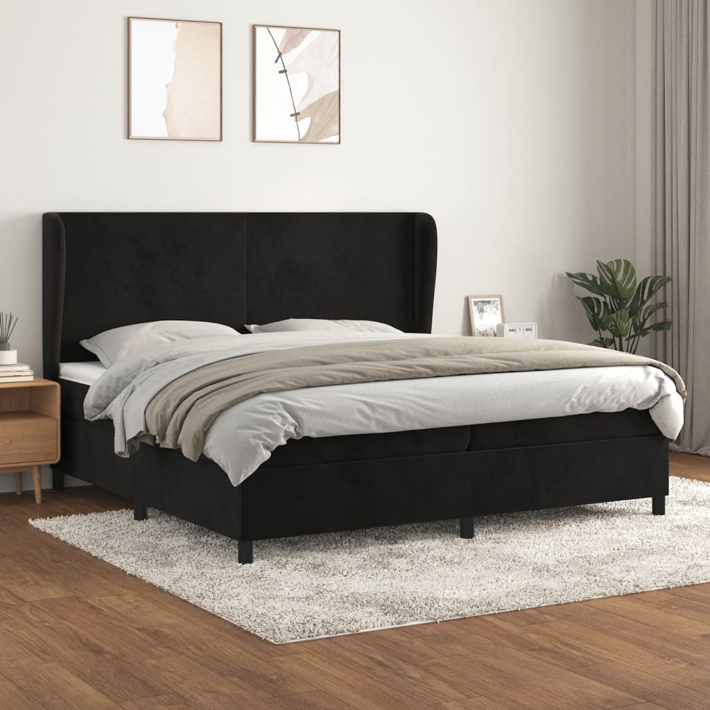 Boxspring met matras fluweel zwart 200x200 cm – afbeelding 1