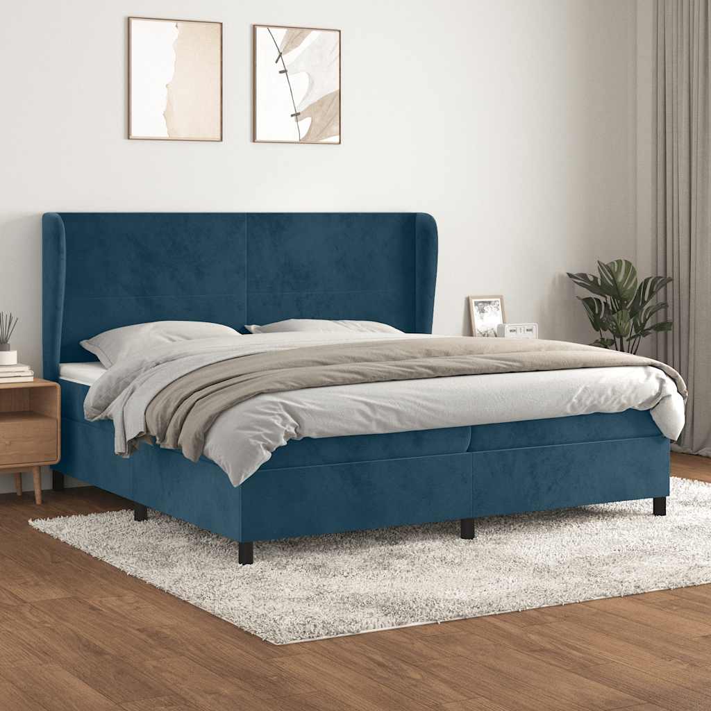 Boxspring met matras fluweel donkerblauw 200x200 cm – afbeelding 1