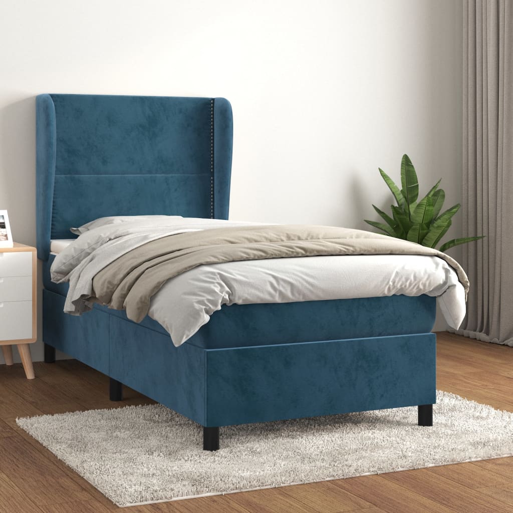 Boxspring met matras fluweel donkerblauw 80x200 cm – afbeelding 1