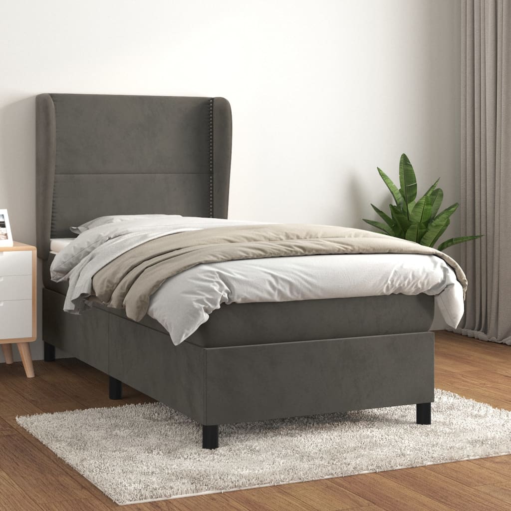 Boxspring met matras fluweel donkergrijs 100x200 cm – afbeelding 1