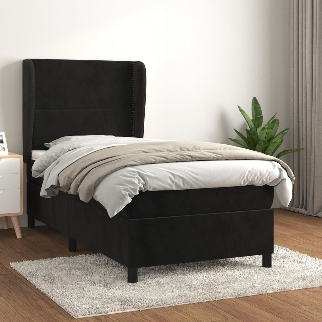 Boxspring met matras fluweel zwart 100x200 cm – afbeelding 1