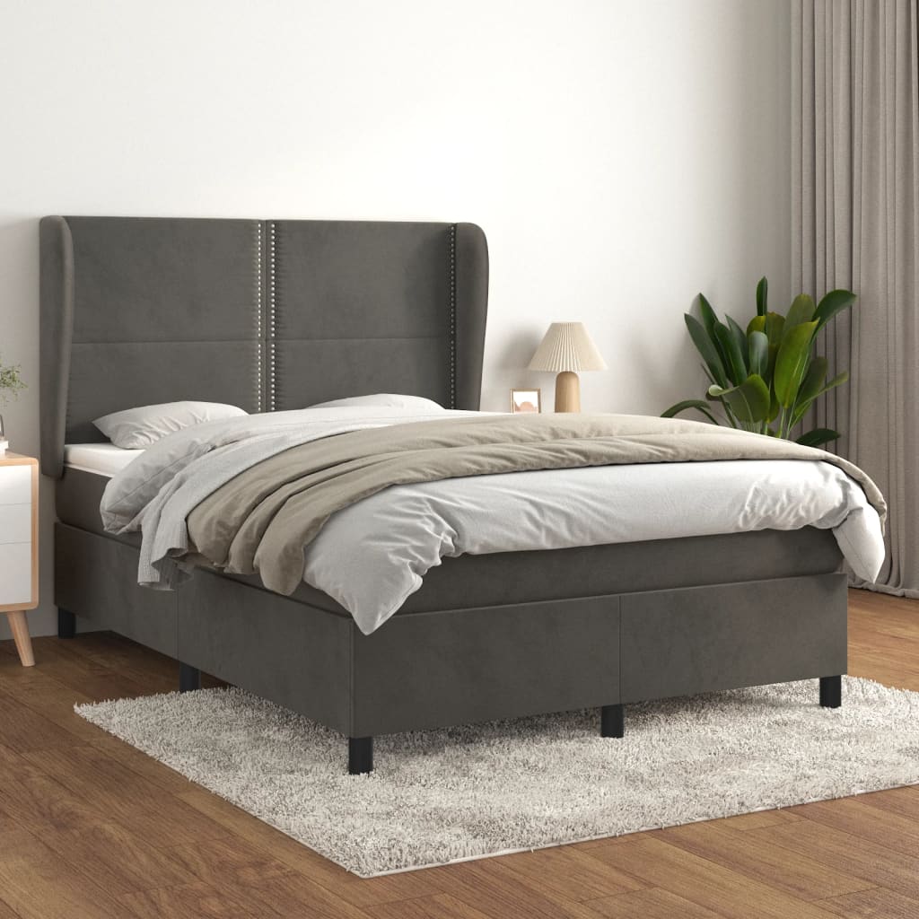 Boxspring met matras fluweel donkergrijs 140x190 cm