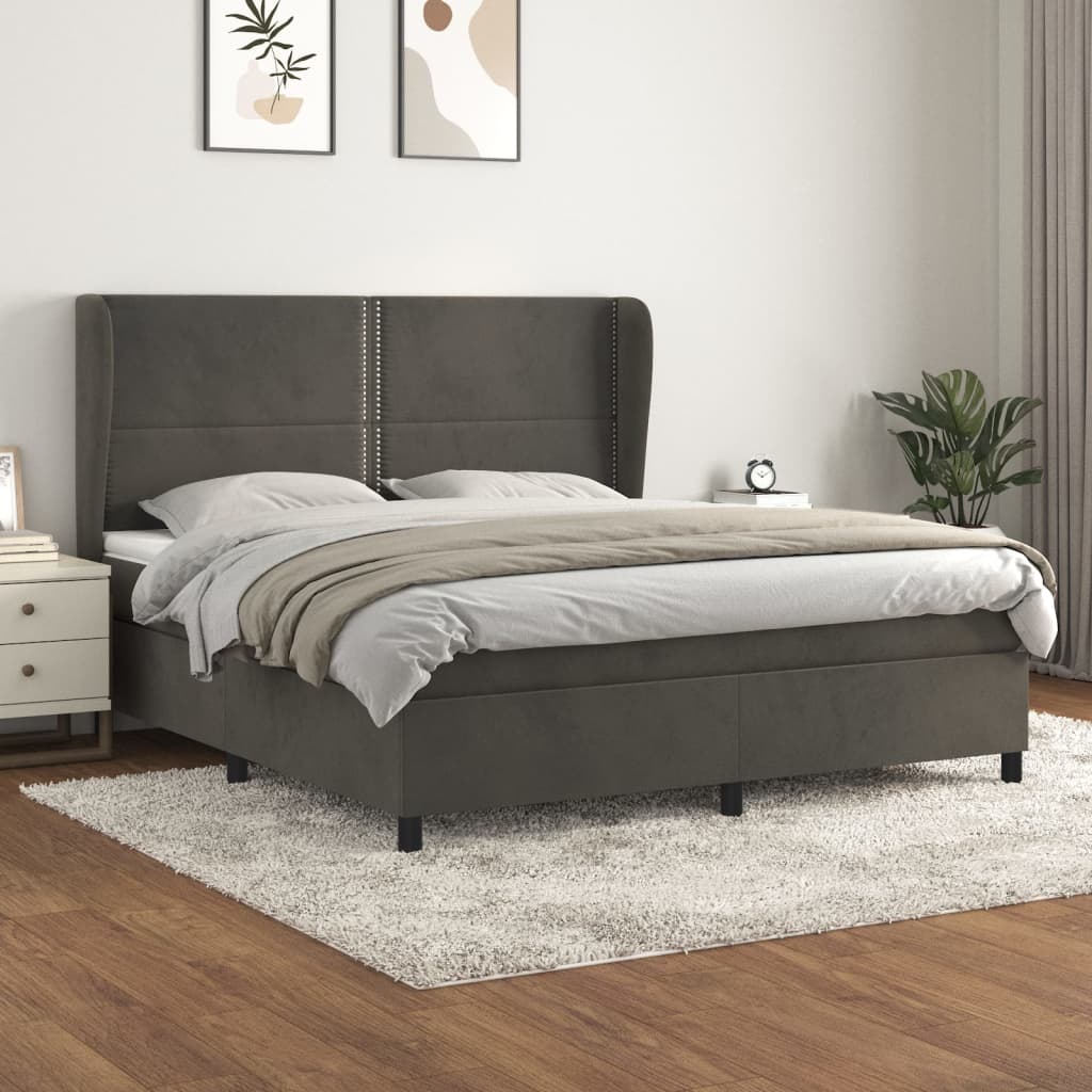 Boxspring met matras fluweel donkergrijs 160x200 cm – afbeelding 1