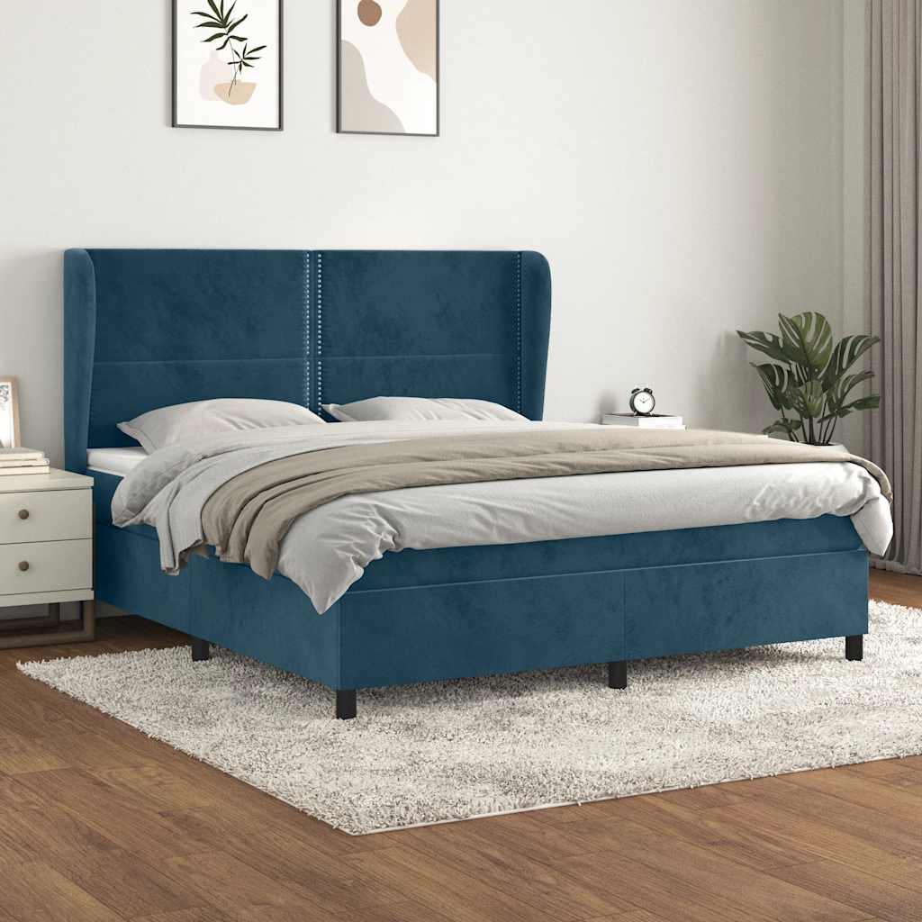 Boxspring met matras fluweel donkerblauw 160x200 cm – afbeelding 1