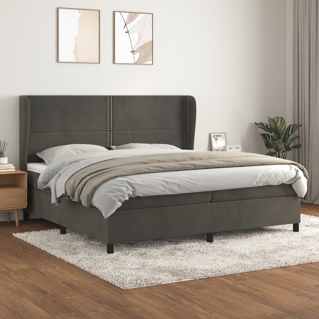 Boxspring met matras fluweel donkergrijs 200x200 cm – afbeelding 1
