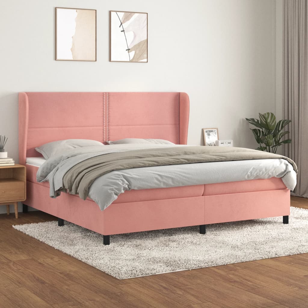Boxspring met matras fluweel roze 200x200 cm – afbeelding 1