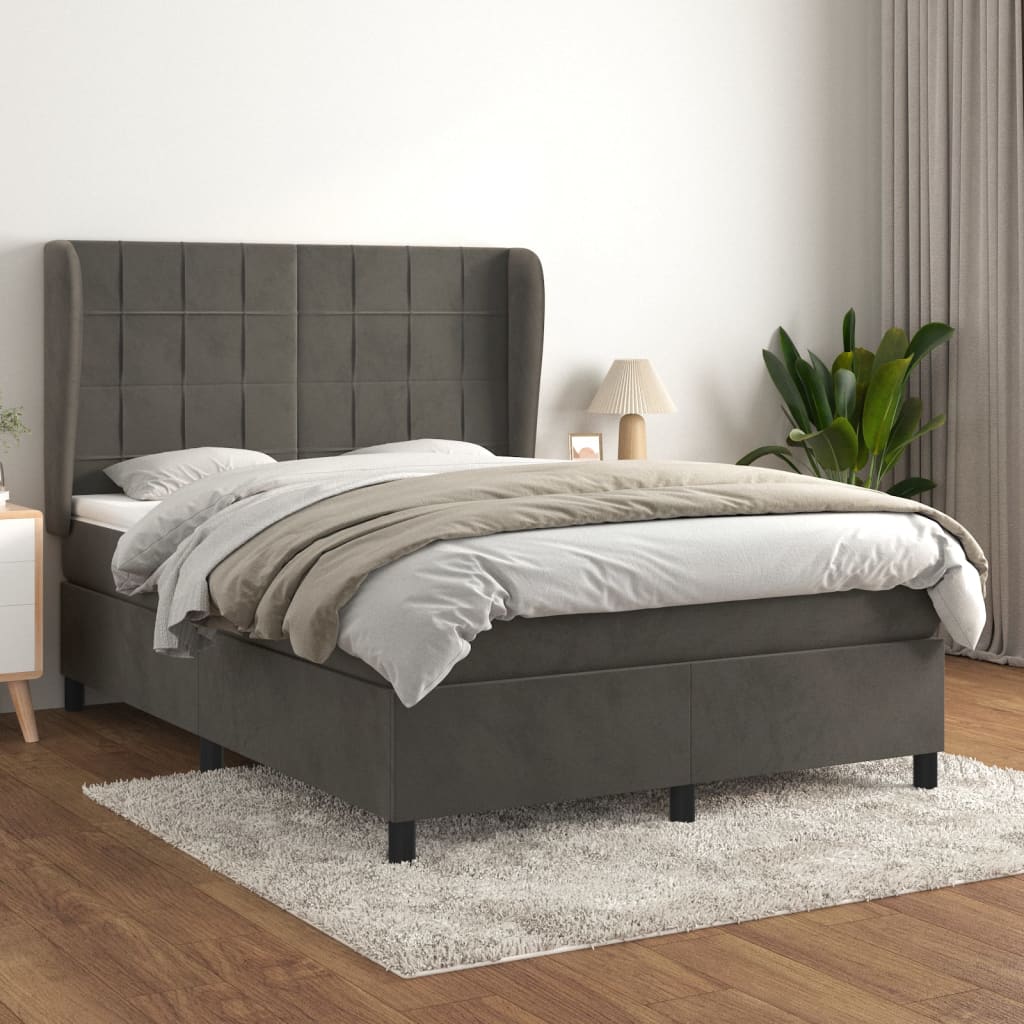 Boxspring met matras fluweel donkergrijs 140x190 cm – afbeelding 1