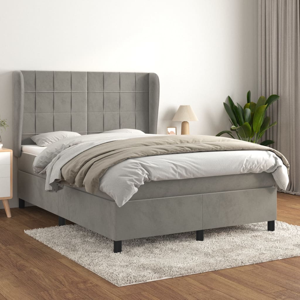 Boxspring met matras fluweel lichtgrijs 140x200 cm – afbeelding 1