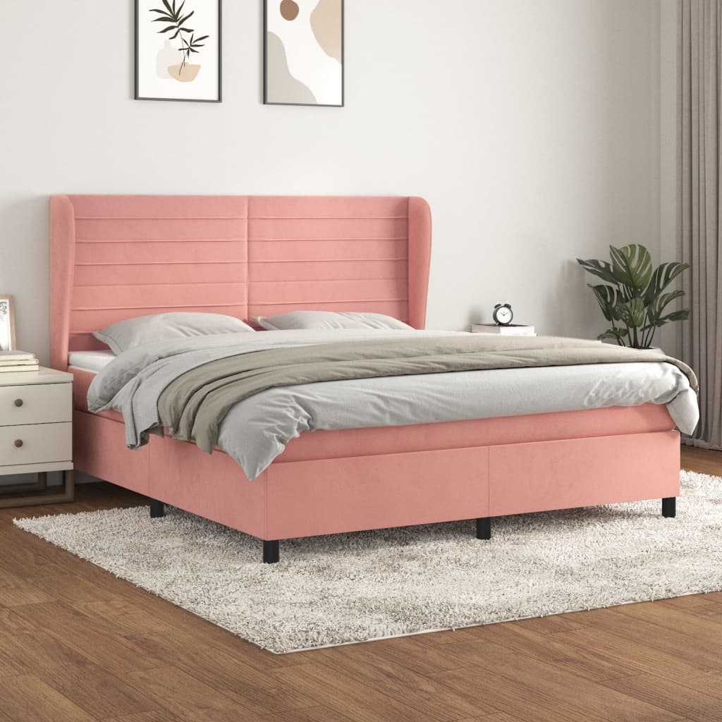 Boxspring met matras fluweel roze 180x200 cm – afbeelding 1