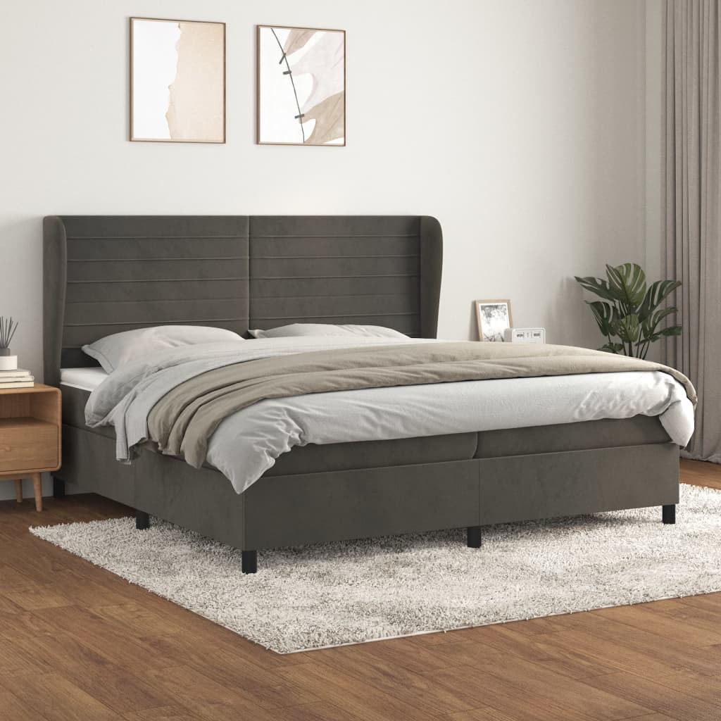 Boxspring met matras fluweel donkergrijs 200x200 cm – afbeelding 1