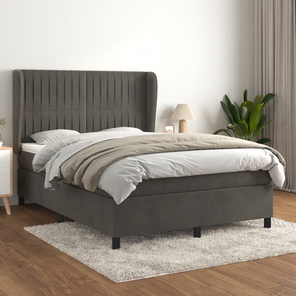 Boxspring met matras fluweel donkergrijs 140x200 cm – afbeelding 1