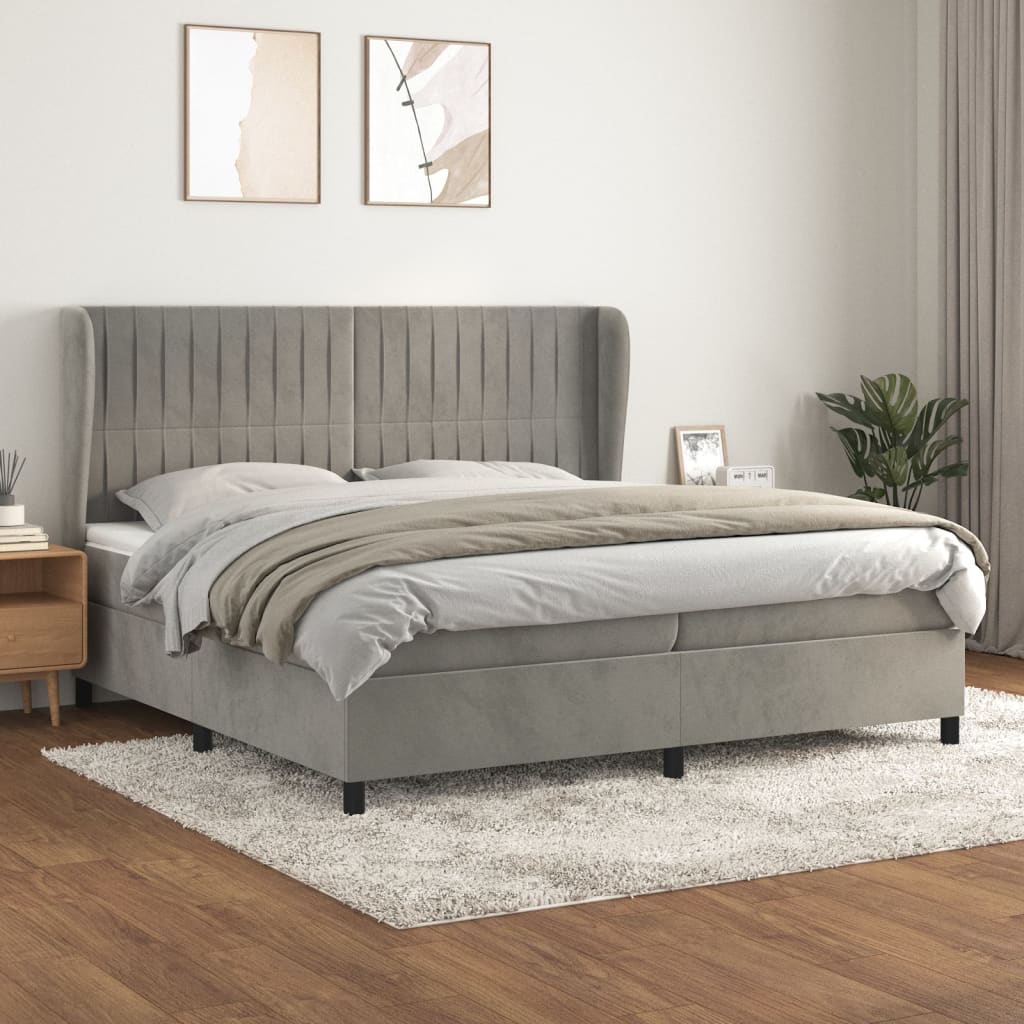 Boxspring met matras fluweel lichtgrijs 200x200 cm – afbeelding 1