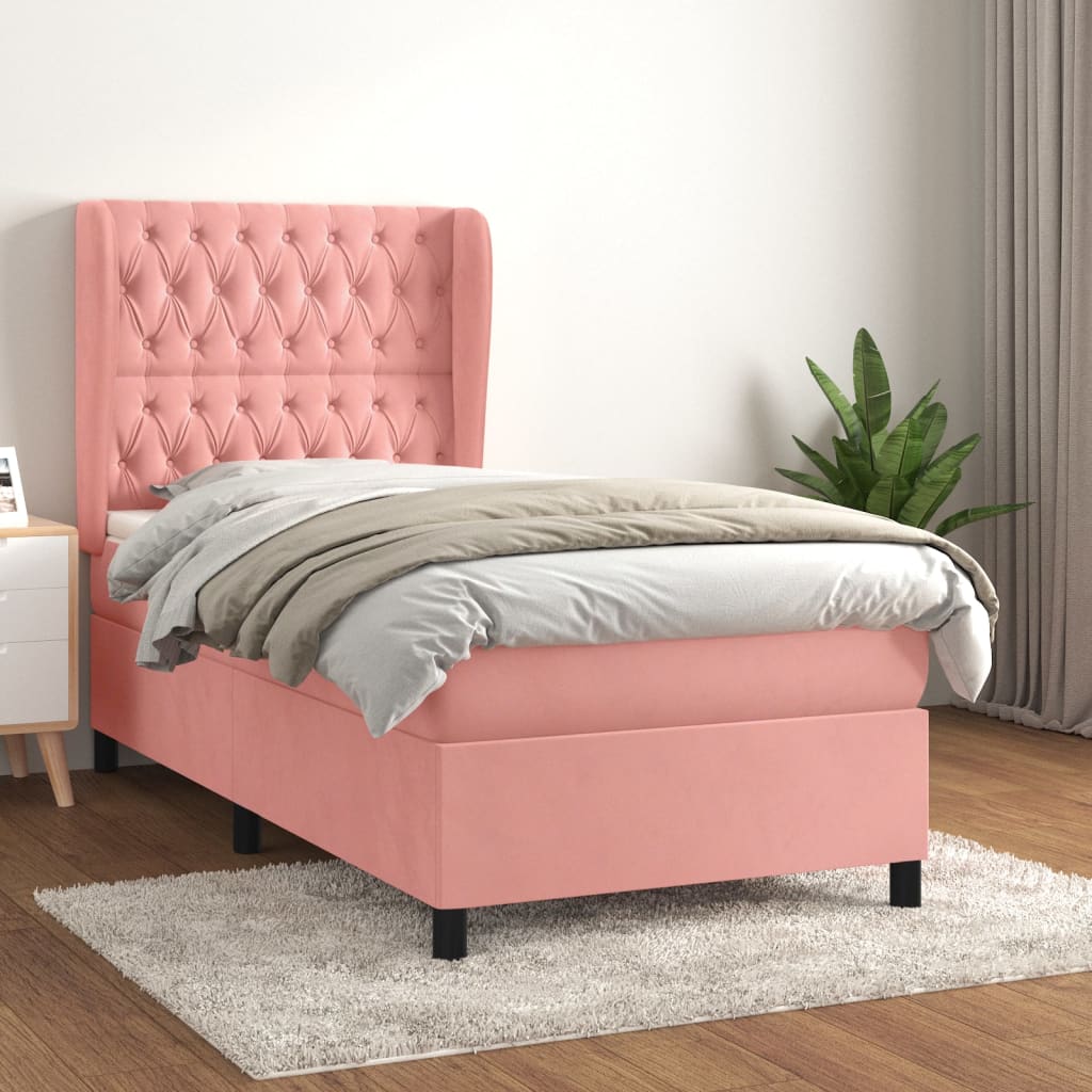 Boxspring met matras fluweel roze 90x200 cm – afbeelding 1