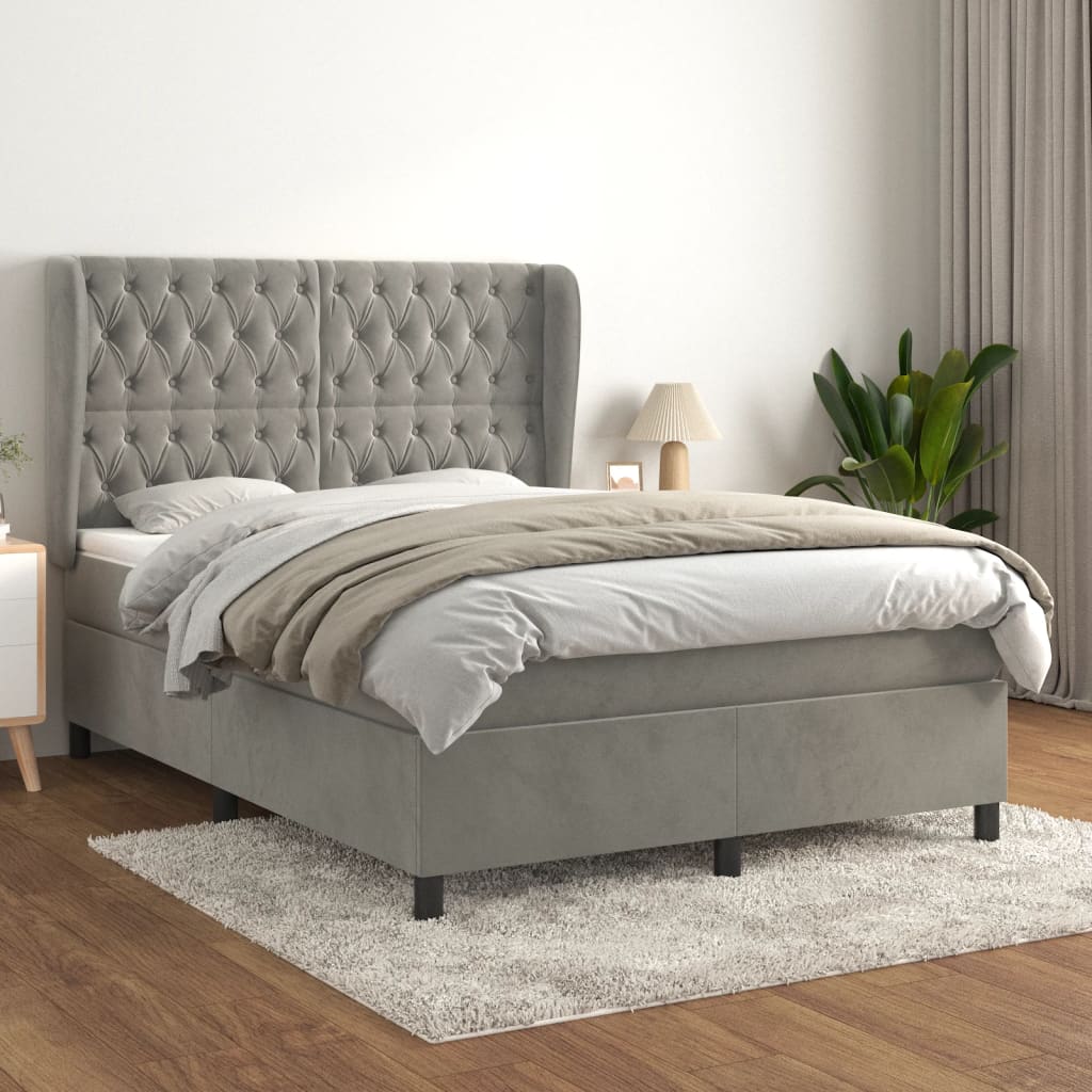 Boxspring met matras fluweel lichtgrijs 140x200 cm – afbeelding 1