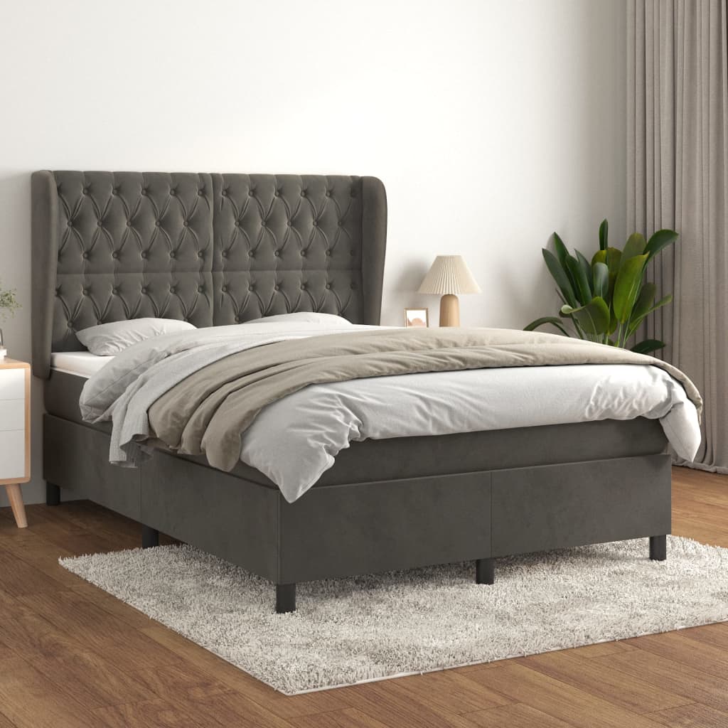 Boxspring met matras fluweel donkergrijs 140x200 cm – afbeelding 1