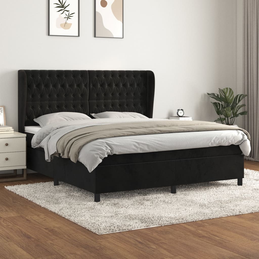 Boxspring met matras fluweel zwart 180x200 cm – afbeelding 1