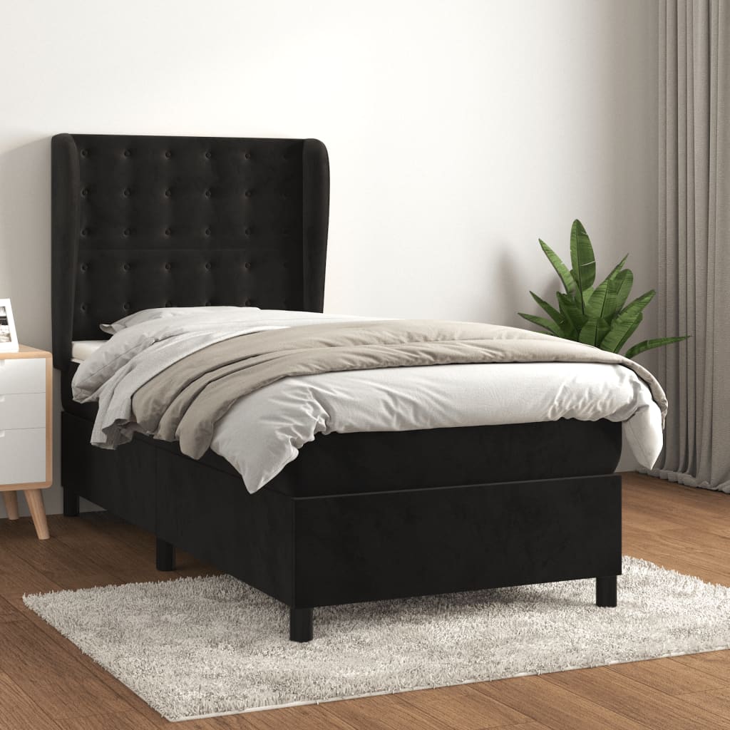 Boxspring met matras fluweel zwart 90x190 cm – afbeelding 1