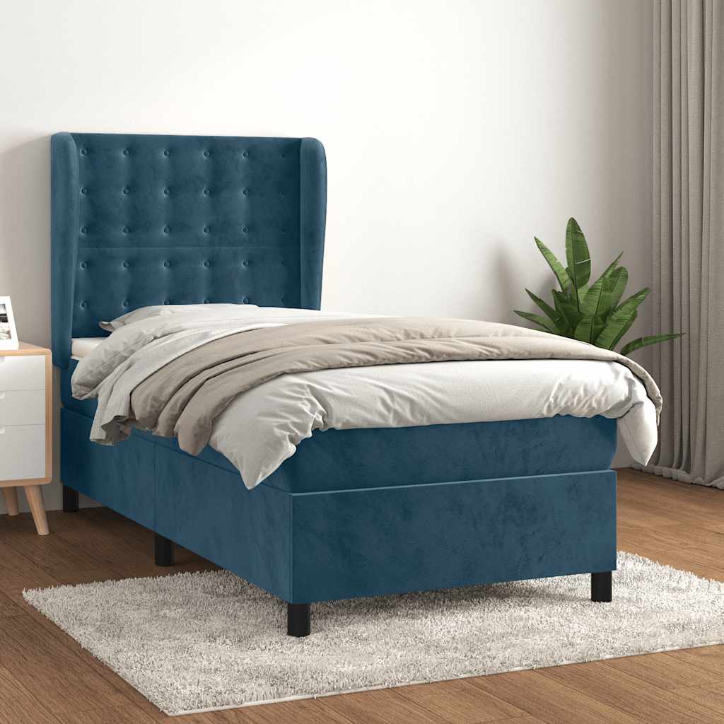 Boxspring met matras fluweel donkerblauw 100x200 cm – afbeelding 1