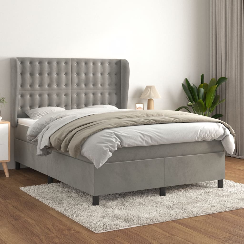 Boxspring met matras fluweel lichtgrijs 140x190 cm – afbeelding 1