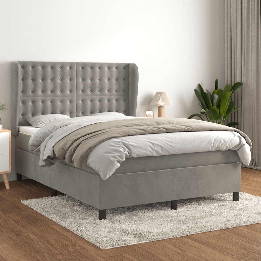 Boxspring met matras fluweel lichtgrijs 140x200 cm – afbeelding 1