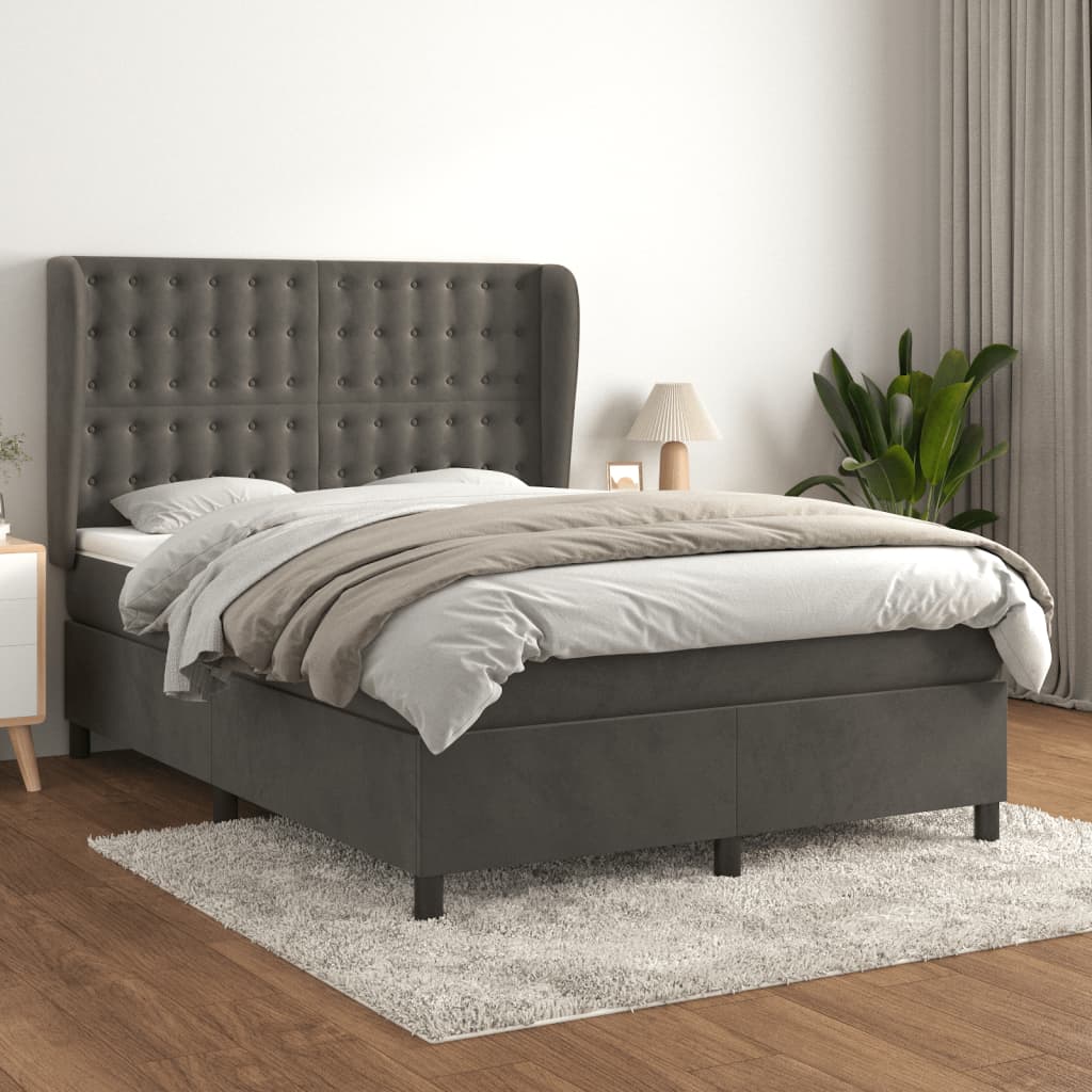 Boxspring met matras fluweel donkergrijs 140x200 cm – afbeelding 1