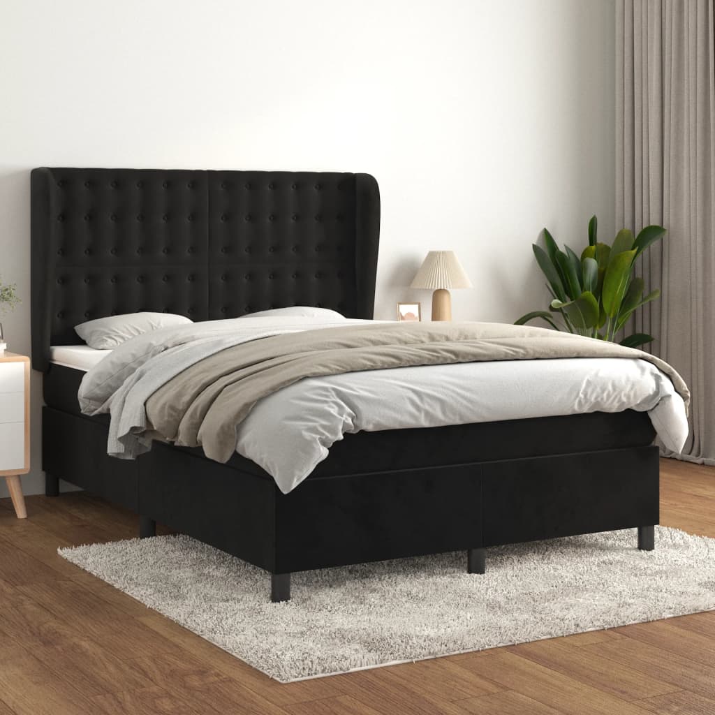 Boxspring met matras fluweel zwart 140x200 cm – afbeelding 1
