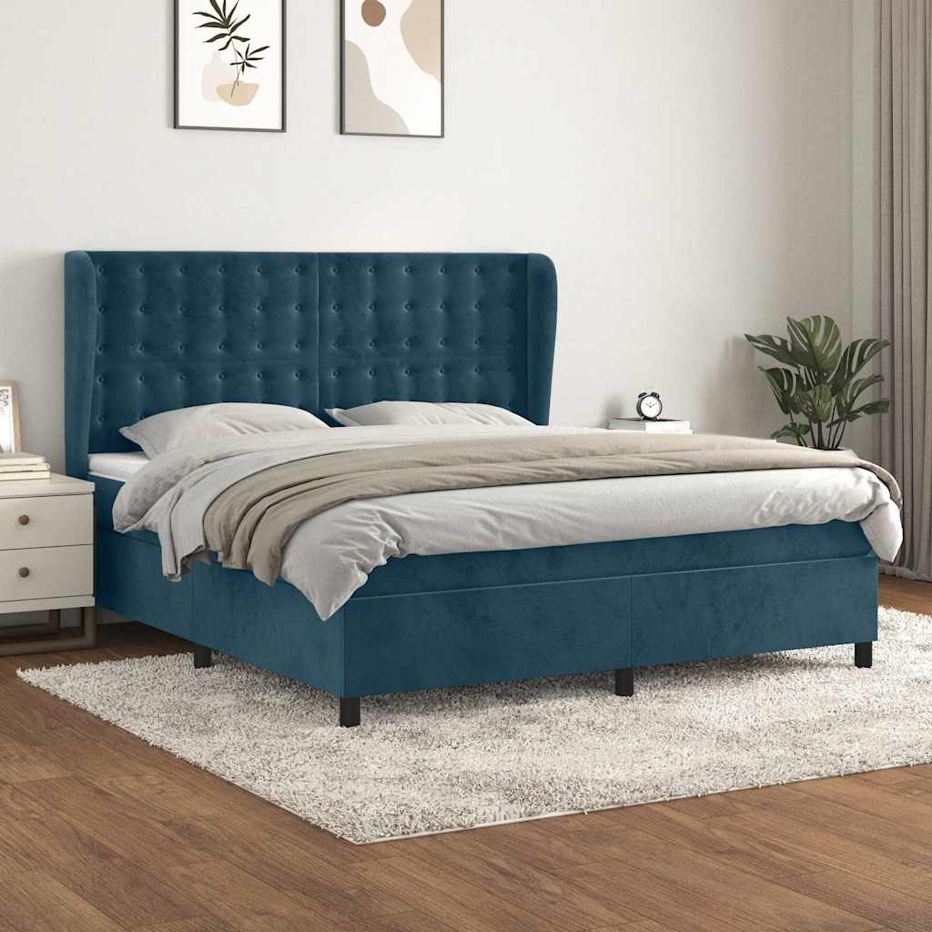 Boxspring met matras fluweel donkerblauw 160x200 cm – afbeelding 1