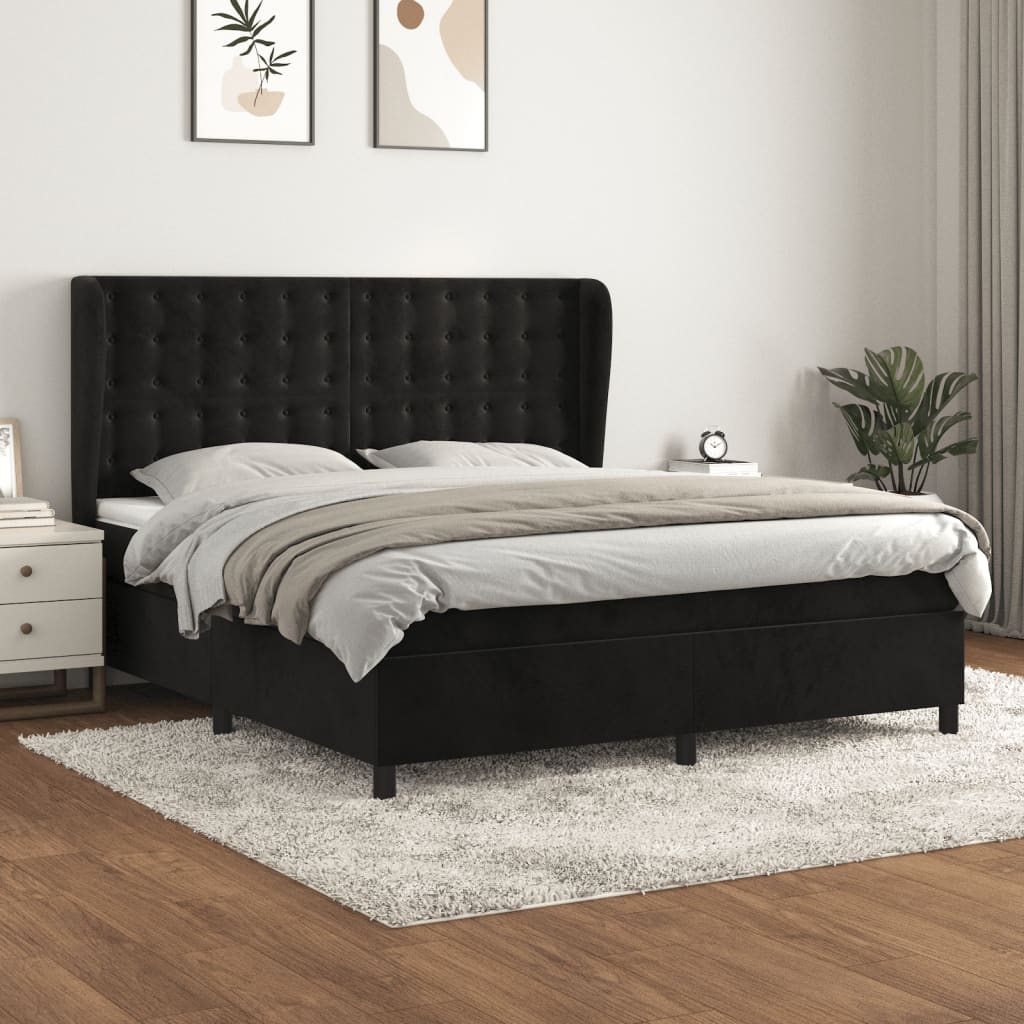 Boxspring met matras fluweel zwart 180x200 cm – afbeelding 1