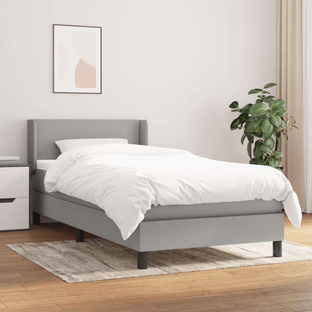 Boxspring met matras stof lichtgrijs 90x190 cm – afbeelding 1