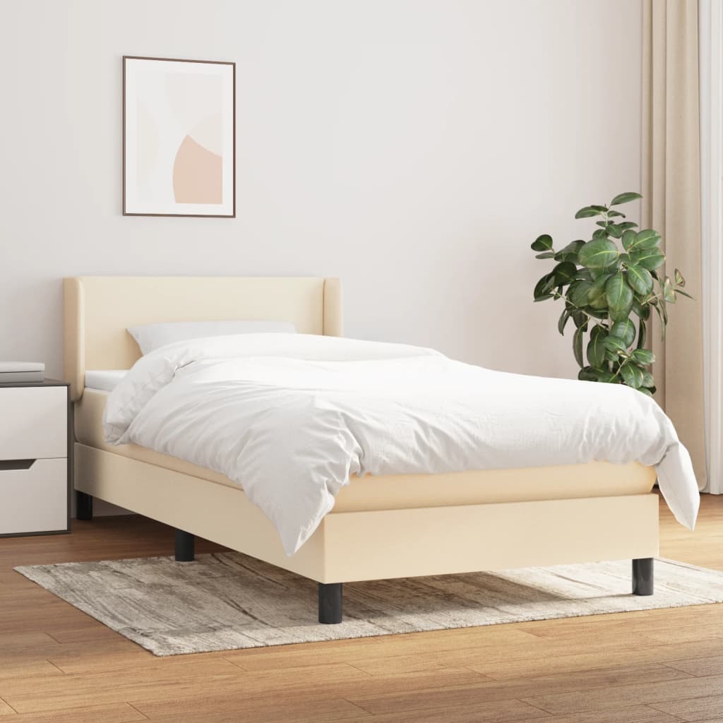Boxspring met matras stof crèmekleurig 90x200 cm – afbeelding 1