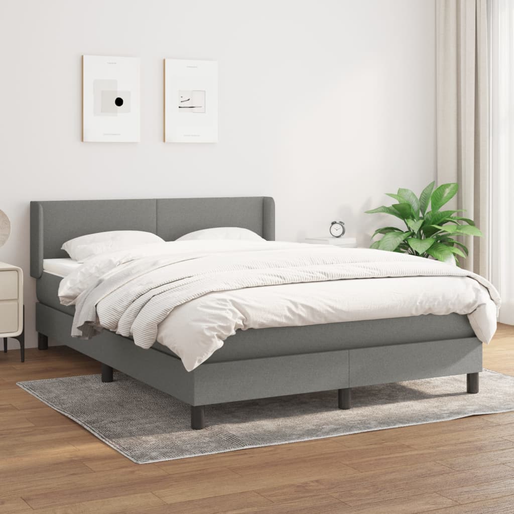 Boxspring met matras stof donkergrijs 140x200 cm – afbeelding 1
