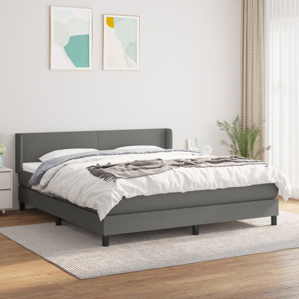 Boxspring met matras stof donkergrijs 160x200 cm – afbeelding 1