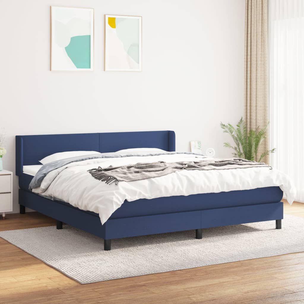 Boxspring met matras stof blauw 160x200 cm – afbeelding 1