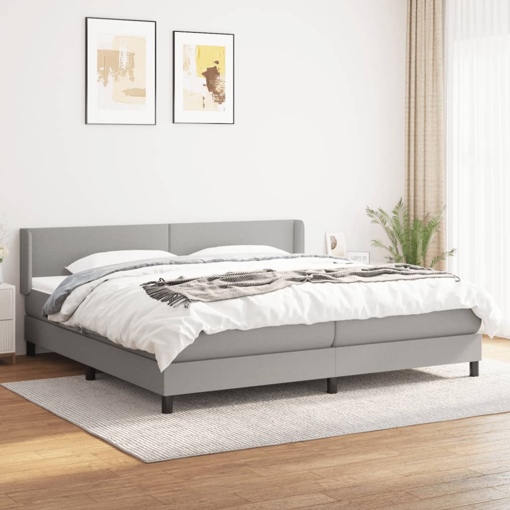 Boxspring met matras stof lichtgrijs 200x200 cm – afbeelding 1