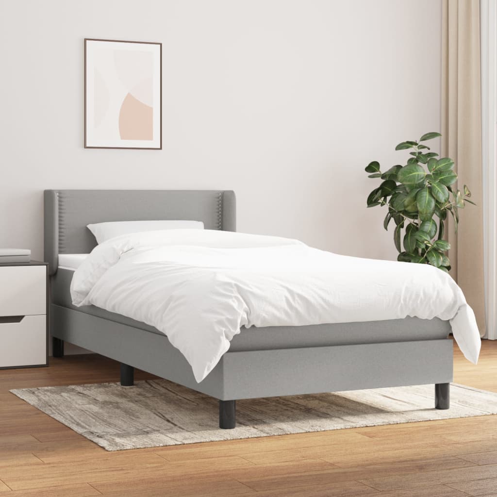 Boxspring met matras stof lichtgrijs 90x200 cm – afbeelding 1