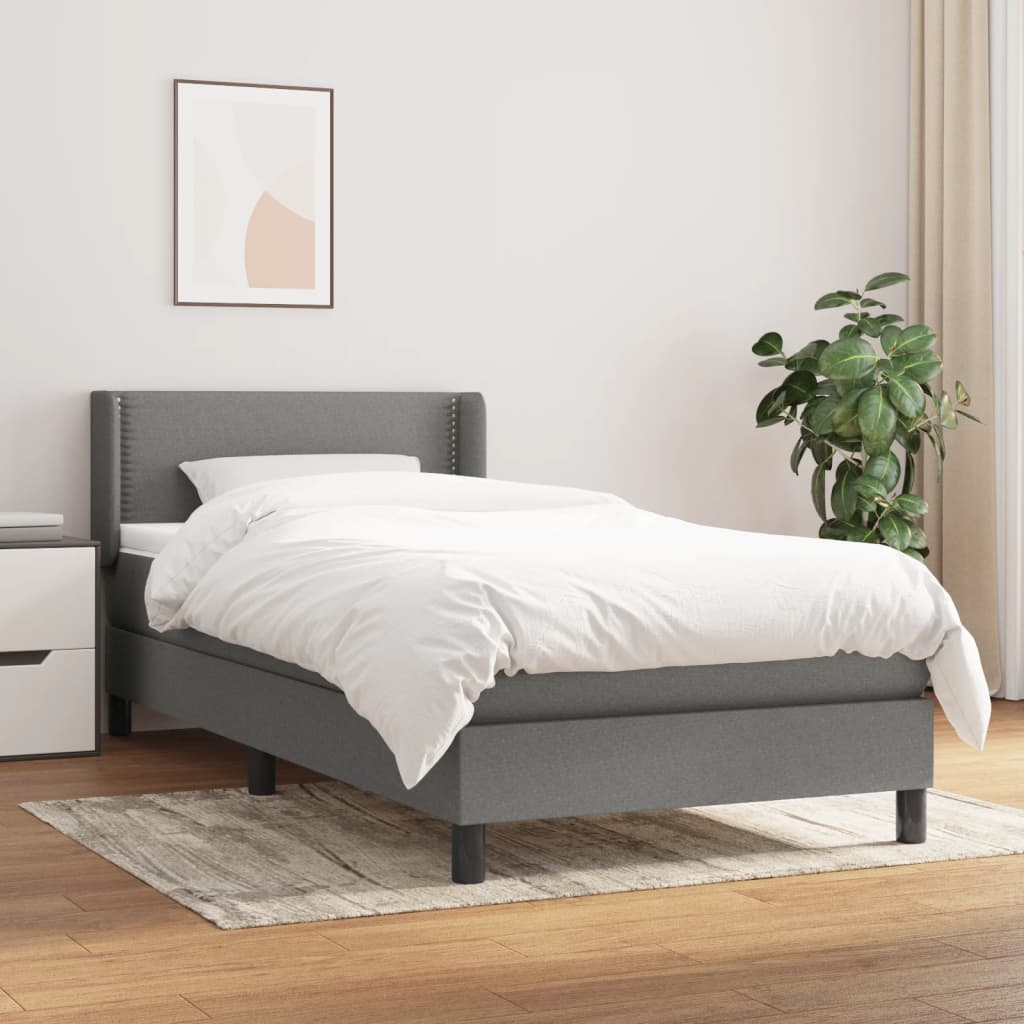 Boxspring met matras stof donkergrijs 90x200 cm – afbeelding 1