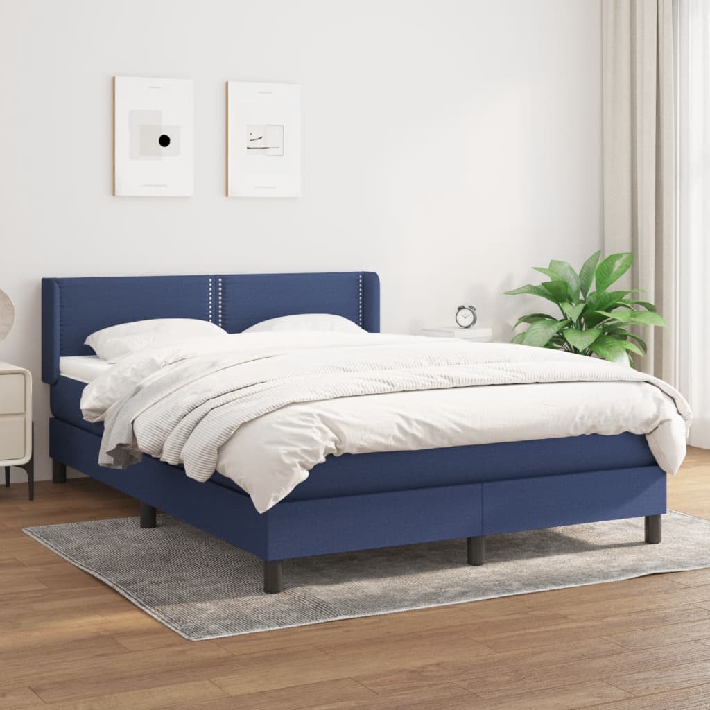 Boxspring met matras stof blauw 140x190 cm – afbeelding 1
