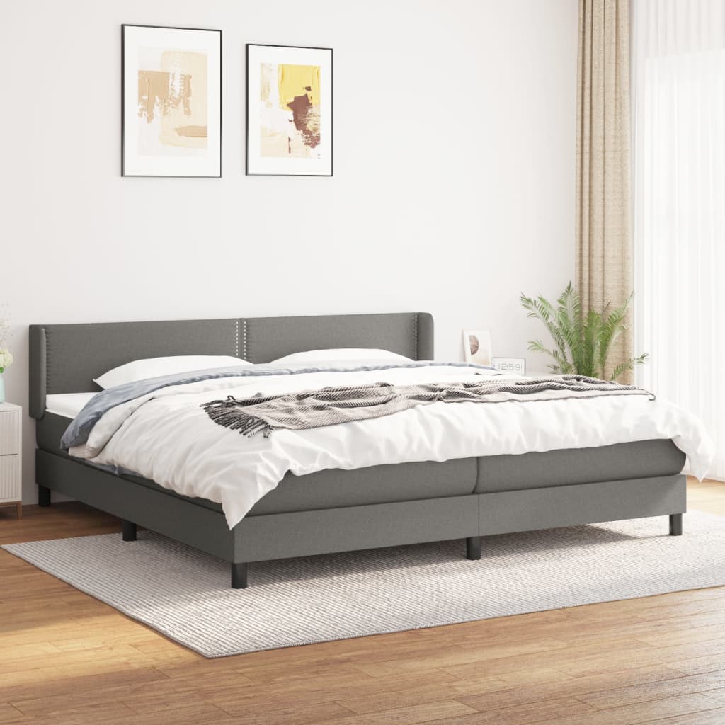 Boxspring met matras stof donkergrijs 200x200 cm – afbeelding 1