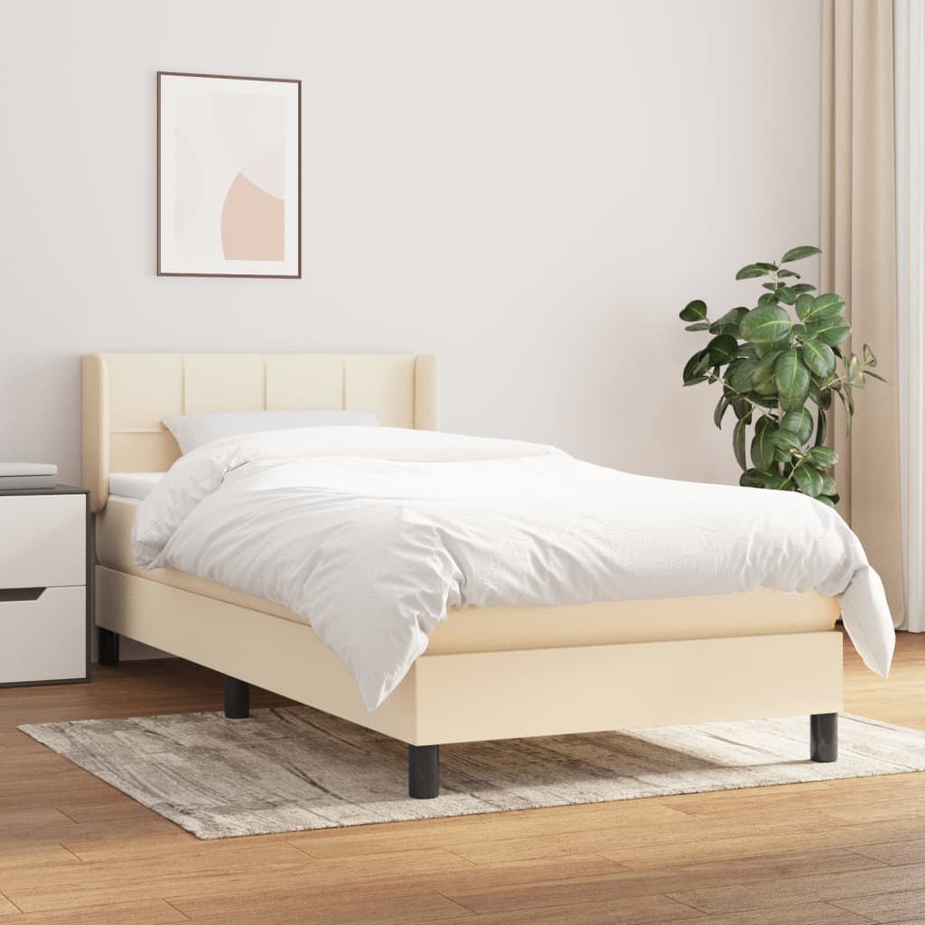 Boxspring met matras stof crèmekleurig 80x200 cm – afbeelding 1