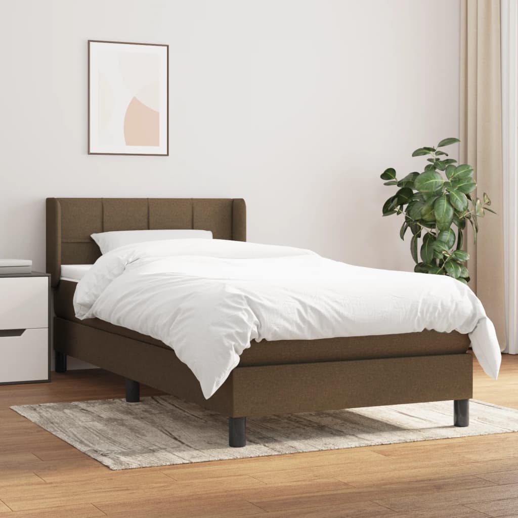 Boxspring met matras stof donkerbruin 90x190 cm – afbeelding 1