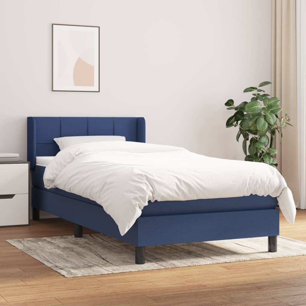 Boxspring met matras stof blauw 90x190 cm – afbeelding 1