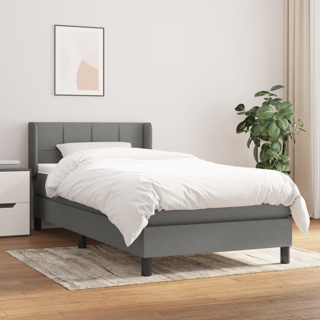 Boxspring met matras stof donkergrijs 100x200 cm – afbeelding 1