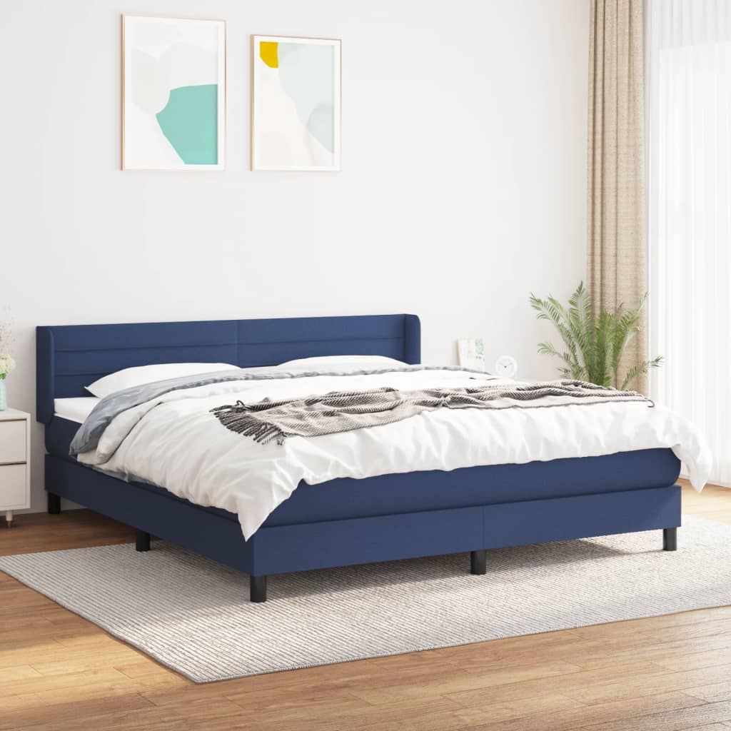 Boxspring met matras stof blauw 160x200 cm – afbeelding 1